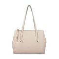 Thick Beige Leather Large Handbag Monogram Tote