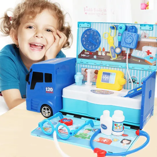 New 2 In 1 Medical Ambulance Model Doctor Toys For Children Repair Engineering Vehicle Children Play House Pretend Play Toys