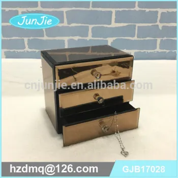 Tea Color Glass Box with 3 drawers Simple display box Mirror jewelry boxes