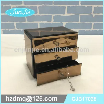 Tea Color Glass Box with 3 drawers Simple display box Mirror jewelry boxes