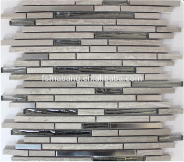 strip good quality grey stone mosaic and silver glass mosaic backsplash tile
