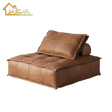 Modern Brown Leather Armless Modular Corner Sofa for Small Living Rooms