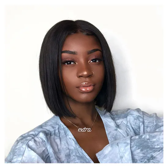 Factory Supply Virgin Straight 8 10 12 14inch Bob Wigs Lace Front Human Hair Wigs