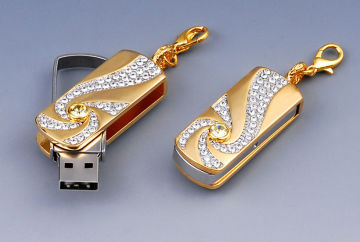 Mini Gift Golden Jewelry 1gb, 2gb, 4gb Usb Flash Drives In Metal &amp; Crystal