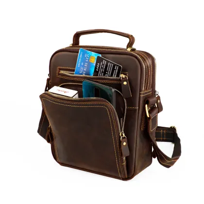 Vintage Leather Crossbody Bag for Men