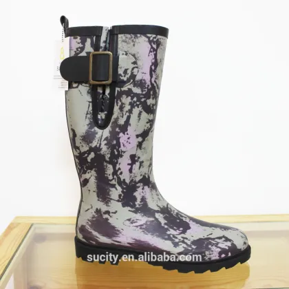 lady sexy comfortable waterproof over knee rubber boots with buckle