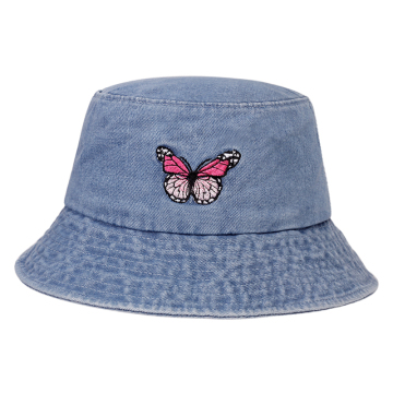 Cotton denim embroidered bucket hat