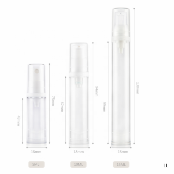 Duurzame transparante plastic mini -tonershelfverzorging Airless Packaging - 5 ml, 10 ml, 15 ml cosmetische containerpomp Set