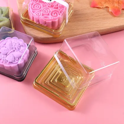MorSun Gold Bottom Clear Cover Plastic Snow Mei Niang Box Moon Cake Container - Various Weights Available