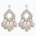 Bohemian Rattan Tassel Earrings for Women Lightweight Boho Jewelry Handmade Weaving Geometric Long Drop Statement Earrings