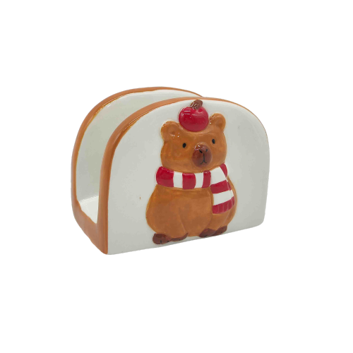 Servilletero de carpincho estilo navideño