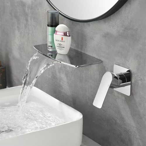 Wall Mounted Single Handle Waterfall Basin Faucet, High Quality Wall