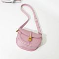 Classic Saddle Bag Leather Diagonal Pink Ladies Bag