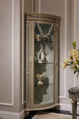 Luxury Home Furniture Livingroom Glass Cabinet Single Door Handcarved Decorative Cabinet Solid Wood Corner Wine Cabinet