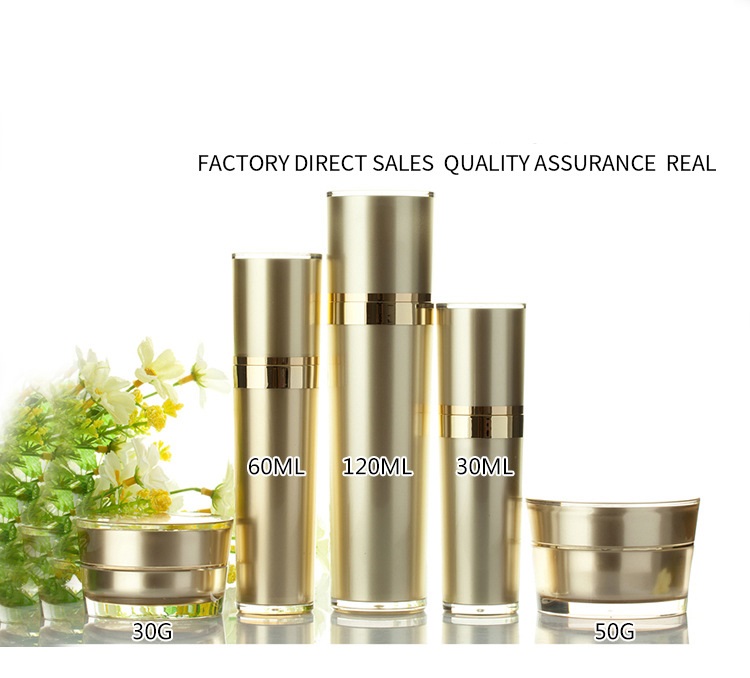 High grade Golden acrylic cosmetic Bottle and jars 