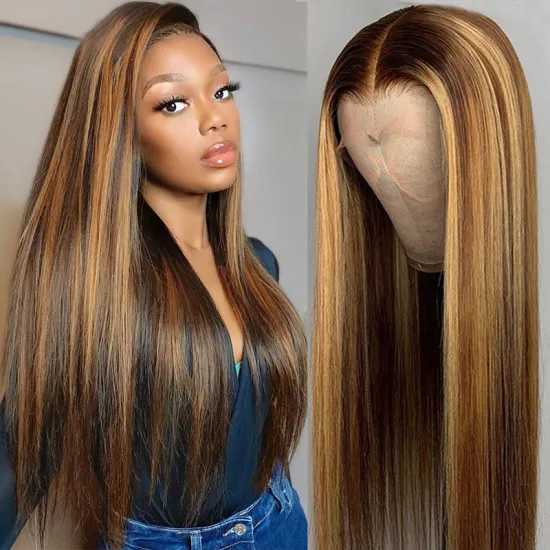 cheap price transparent t part human wigs,blond 4/27 color 13*1*6 lace t part human hair wigs, colored human hair wigs 30inch