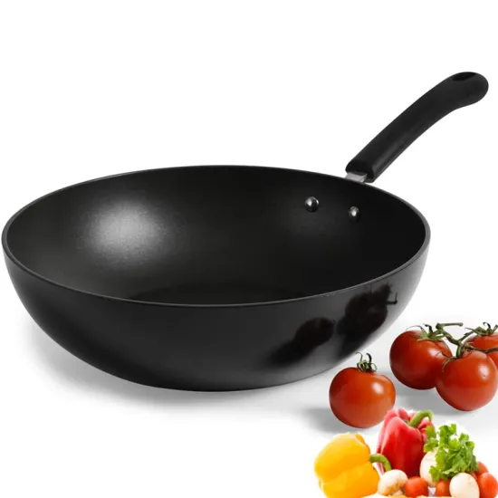 Household Non-stick wok pan induction cooker black enamel aluminium  frying pan with long handle coating wok