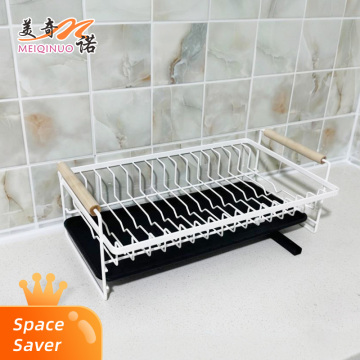 Prateleira para pratos de camada única com cabo de madeira