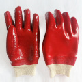 PVC rojo totalmente recubierto bañado con guantes de muñeca de punto de punto