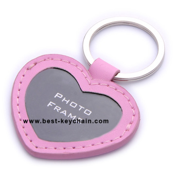Genuine Leather Heart Shape PU Photo Frame Keychain (BK21023A)