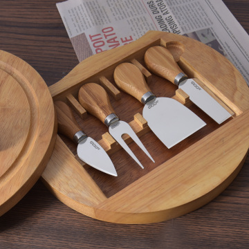 Stainless Steel Knife Set with Natural Bamboo Cheese Cutting Board