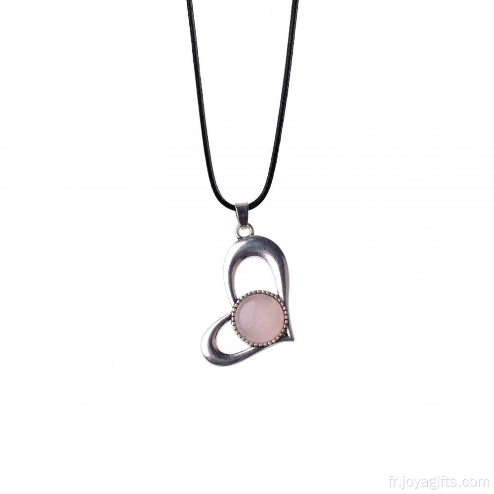 Pendentif en alliage de quartz rose coeur plaqué argent