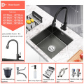 Customizable Black Stainless Steel Kitchen Sink with Faucet: Single Tank Basin in Modern Style