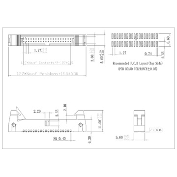 Row à double rangée 1,27 mm (.050 &quot;) En-tête d&#39;éjecteur de verrouillage SMT 180 °