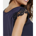 Top Lace casual sem mangas na blusa de ombro