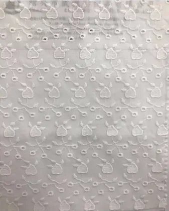 White Love Flower Cotton Embroider Fabric