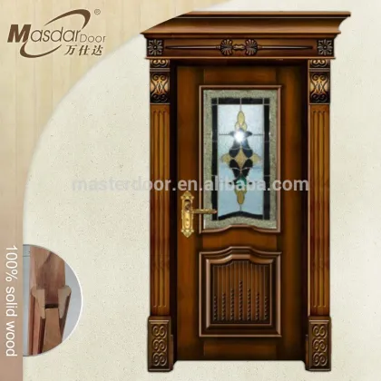 China modern solid wood main entrance doors with windows that open