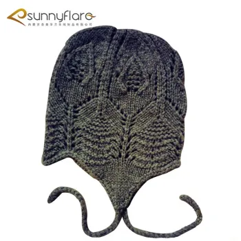 winter babies grey ear flap knitted cashmere beanie hat