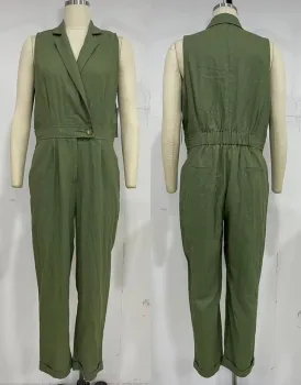 Elastic Turndown Collar V Neck Sleeves Jumpsuit