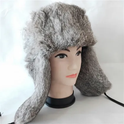 Winter Hat Russian Rabbit Fur Ushanka Rabbit Fur Trapper Hat