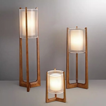 Japanese Style LED Fabric Floor Lamp with Solid Wood for Living Room and Bedroom