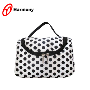 Women's compact satin dot printing make up bag