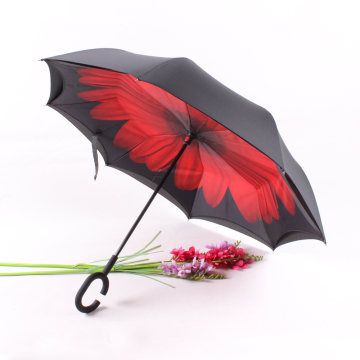 Newly-developped custom print C style handle inside out inverted umbrella