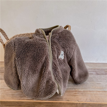 Crianças urso bordado bonito lambswool acolchoado jaqueta