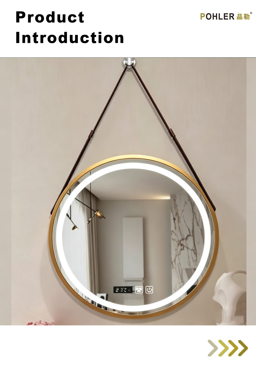 D017 Round Gold Frame LED Hanging Mirror X
