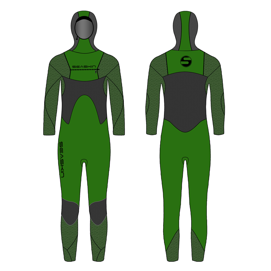 Seaskin 3/2mm Dada Hooded Zip Steamer Wetsuits Pria