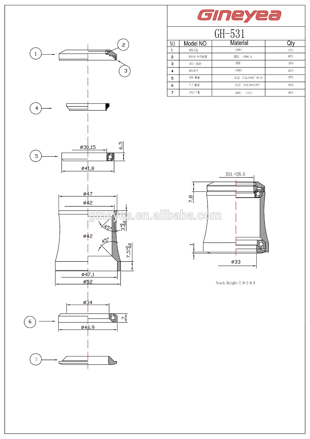 Bicycle -onderdelen Lager -headset CNC taps toelopende buis