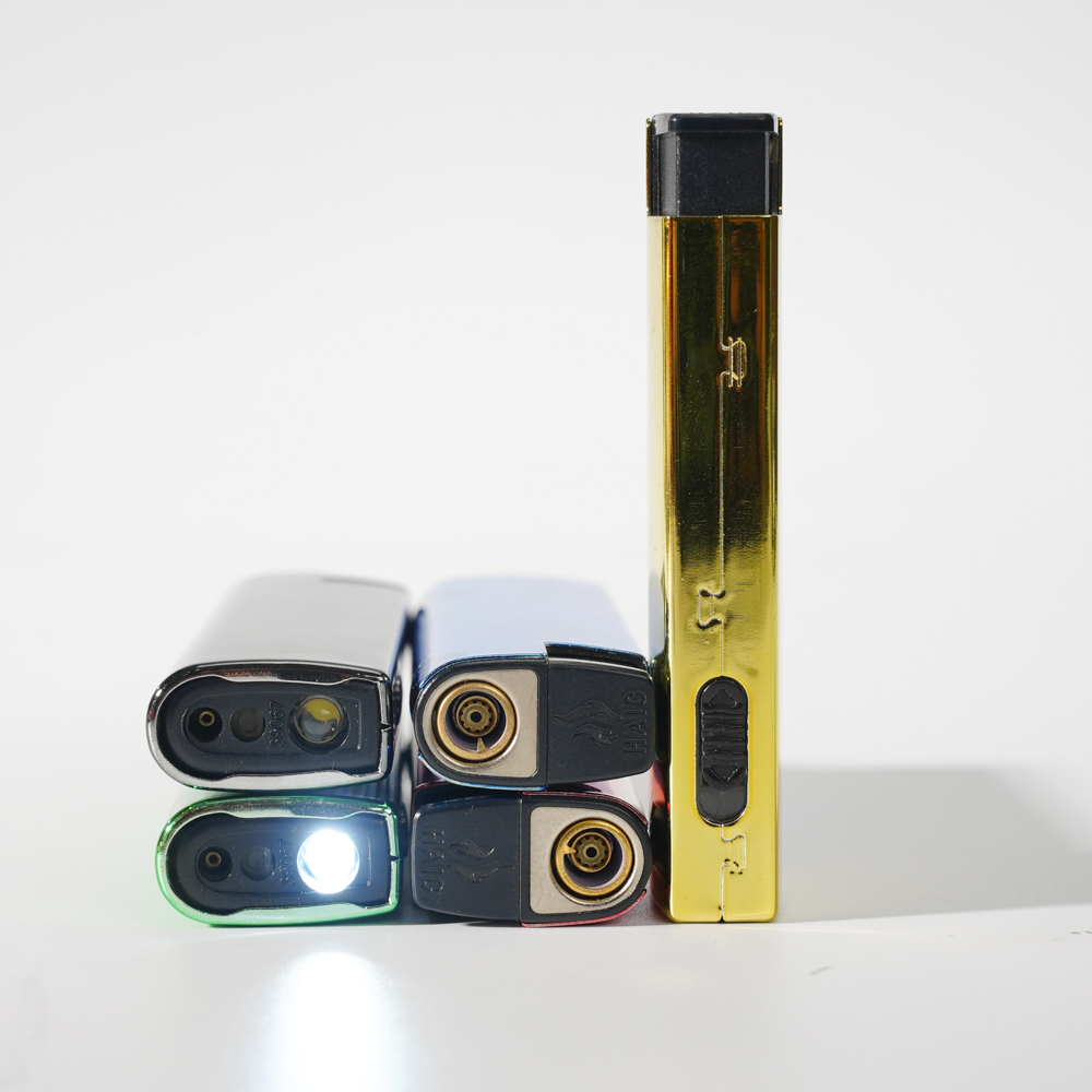 Electroplated Metal Cover Jet Flames Lighter with LED