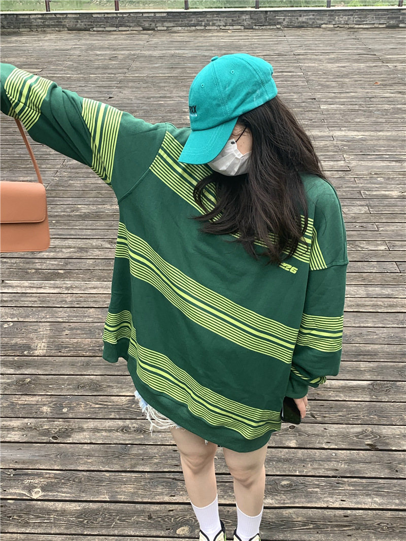 Striped long sleeve sweatshirt for women