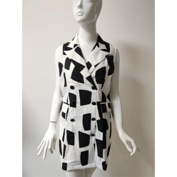 Printed viscose/nylon/linen dress with pocket