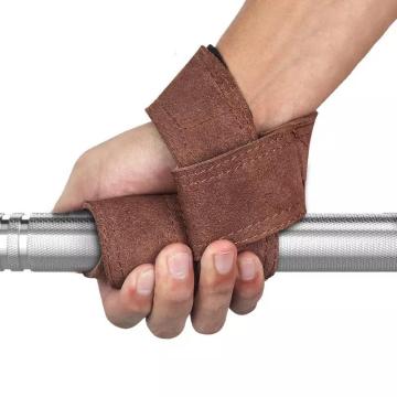 Free Size Durable Brown Cowhide Men's Gym Fitness Pull-Up Wrist Support Bracelet