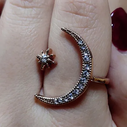 European and American Fashion: Metal Star Moon Ring Inspired by the Diamond Moon Design