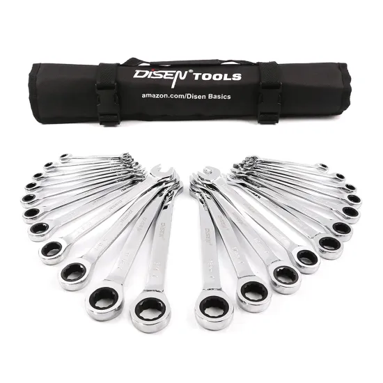 22-Piece Metric & SAE CRV Combination Wrench Ratchet Spanner Set for Household and Auto Repair