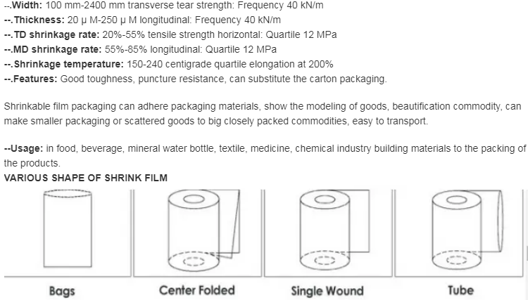 Plastic PE shrink wrap film wrap for bottle packaging