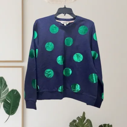 Dark Green Gold Foil Patterned Navy Sweater