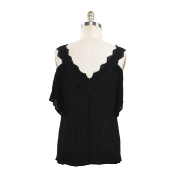 Moda coreana de chiffon feminino blusas de renda manga curta